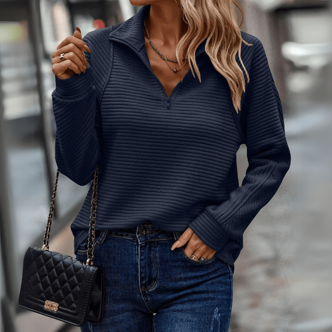 Gilliane | Ribbed Half-Zip Pullover – front view