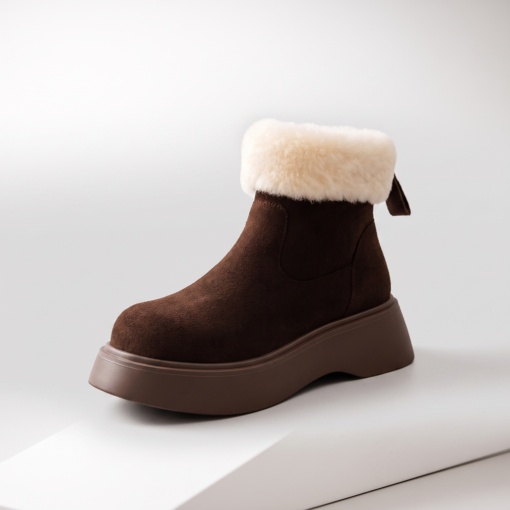 Gilly Faux Shearling Platform Ankle Boots in brown – front view