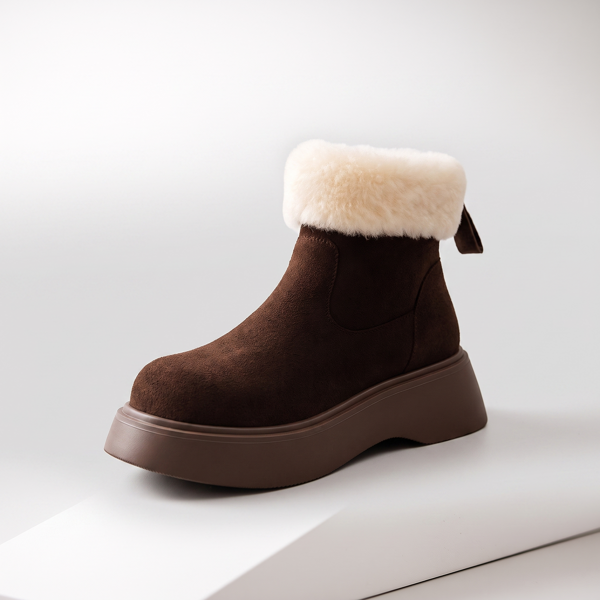 Gilly Faux Shearling Platform Ankle Boots in brown – front view