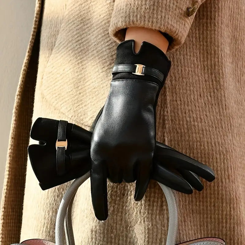 Greta Leather-Look Winter Gloves – styled view
