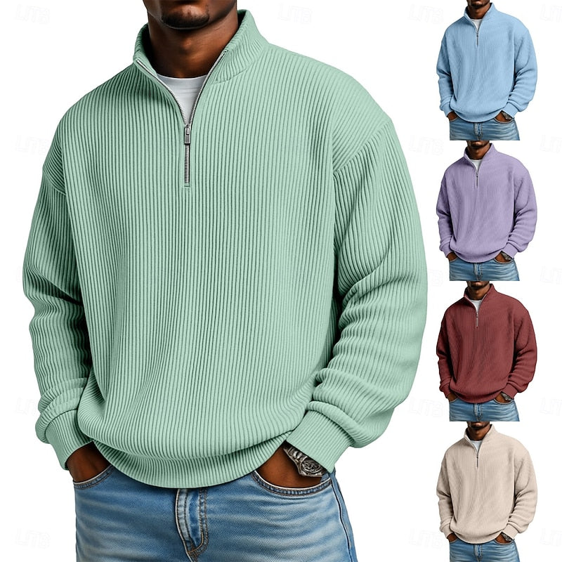 Harlan | Ribbed Quarter-Zip Pullover – front view