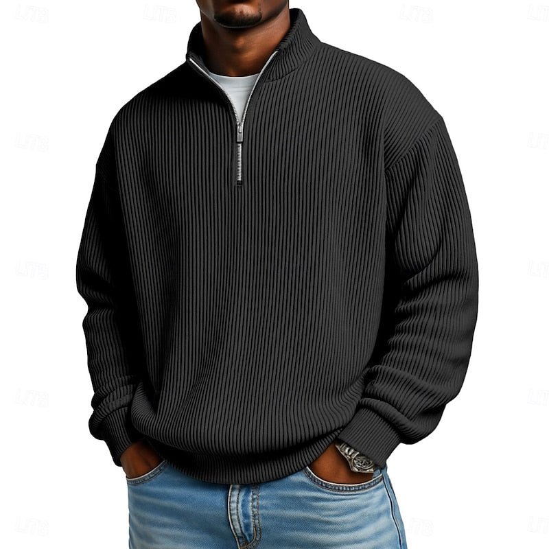 Harlan | Ribbed Quarter-Zip Pullover – front view
