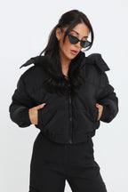 Harper Cropped Padded Jacket in black – front view