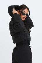 Harper Cropped Padded Jacket in black – back view
