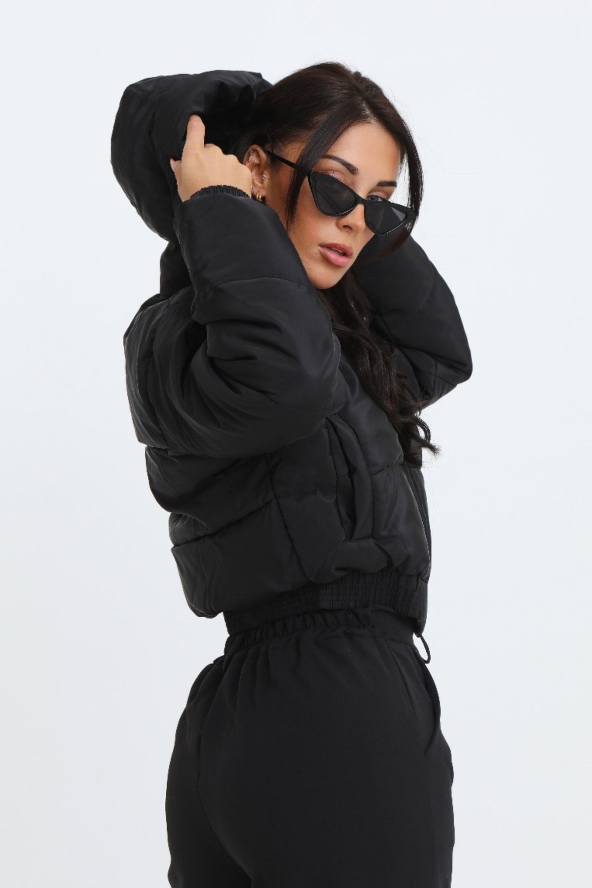 Harper Cropped Padded Jacket in black – back view