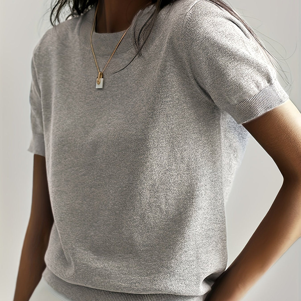 Harriet Fine-Knit Short Sleeve Sweater, angled view