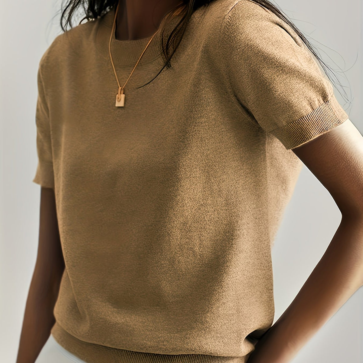 Harriet Fine-Knit Short Sleeve Sweater, detail shot