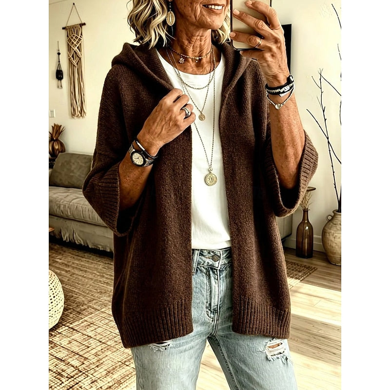 Harriett | Cozy Hooded Open-Front Cardigan – front view