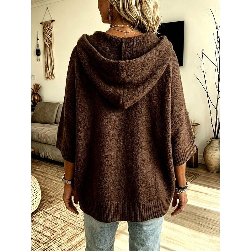 Harriett | Cozy Hooded Open-Front Cardigan – back view