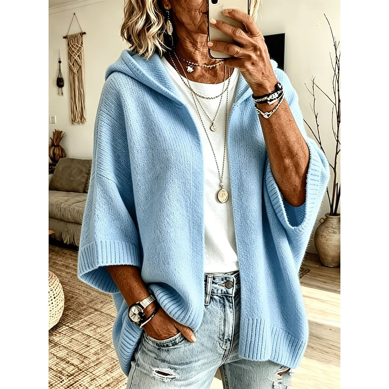 Harriett | Cozy Hooded Open-Front Cardigan – front view