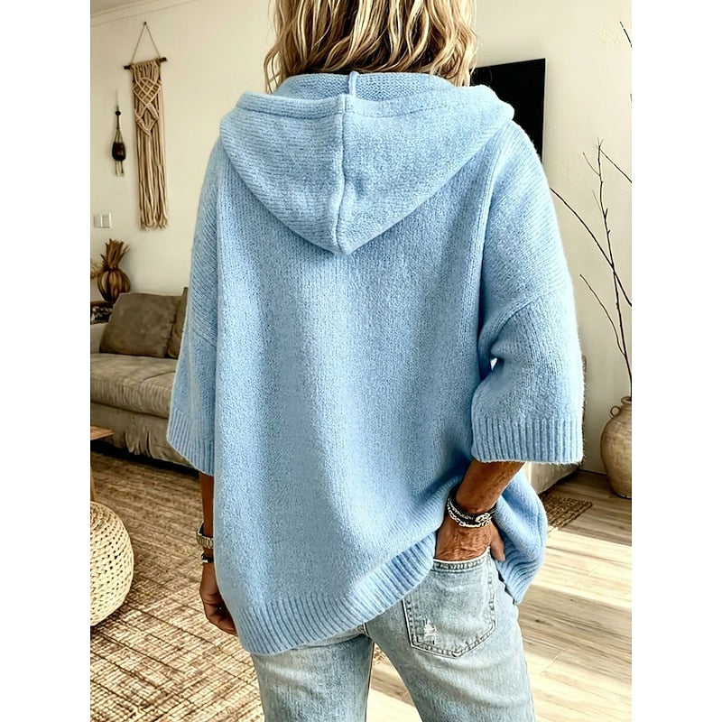 Harriett | Cozy Hooded Open-Front Cardigan – back view