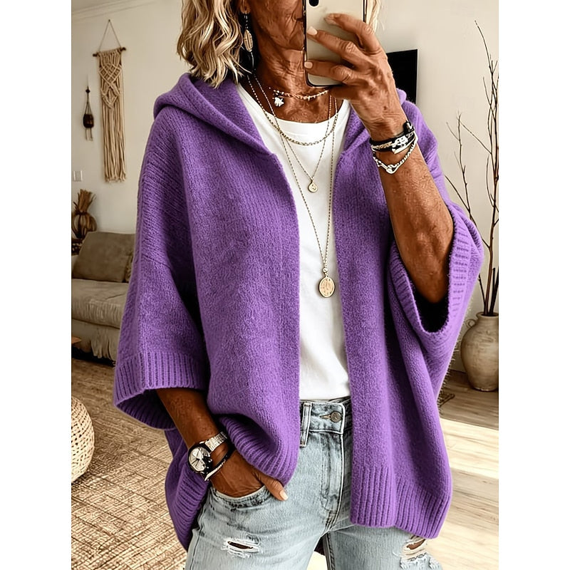 Harriett | Cozy Hooded Open-Front Cardigan – front view