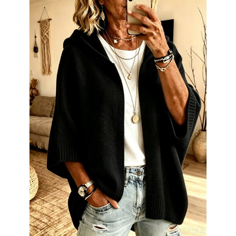 Harriett | Cozy Hooded Open-Front Cardigan – front view