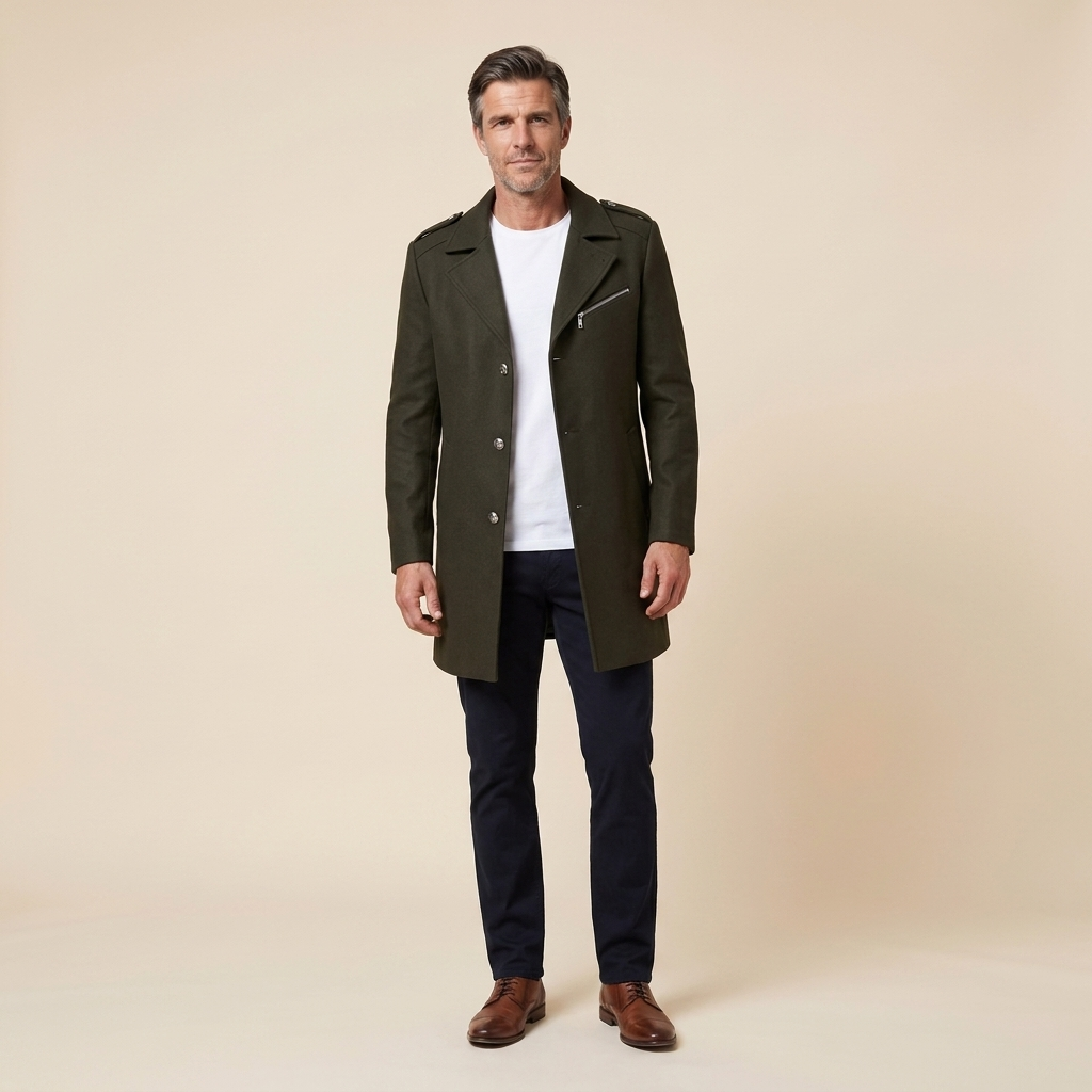 Haven Men's Slim-Fit Wool Overcoat – green, front view