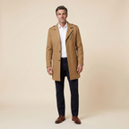 Haven Men's Slim-Fit Wool Overcoat – dark beige, front view