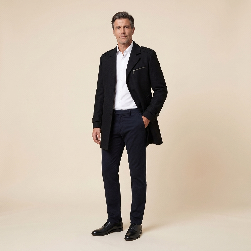 Haven Men's Slim-Fit Wool Overcoat – black, styled view