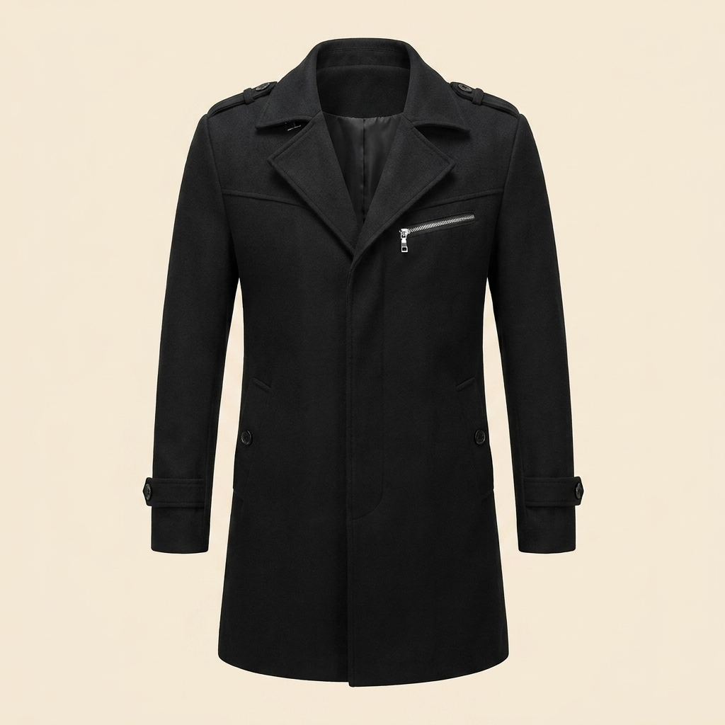 Haven Men's Slim-Fit Wool Overcoat – black, flat product view