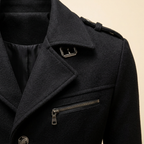Haven Men's Slim-Fit Wool Overcoat – collar and zip pocket detail view