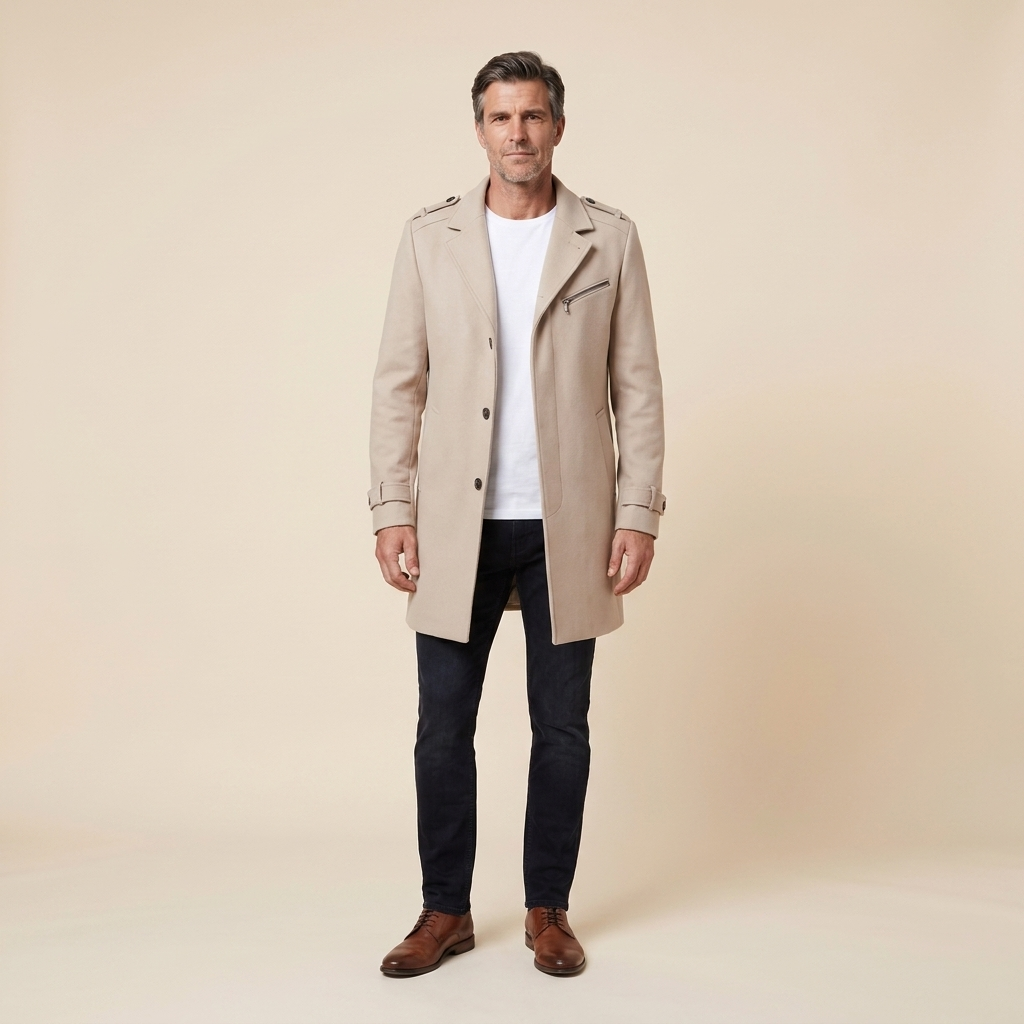 Haven Men's Slim-Fit Wool Overcoat – light beige, front view