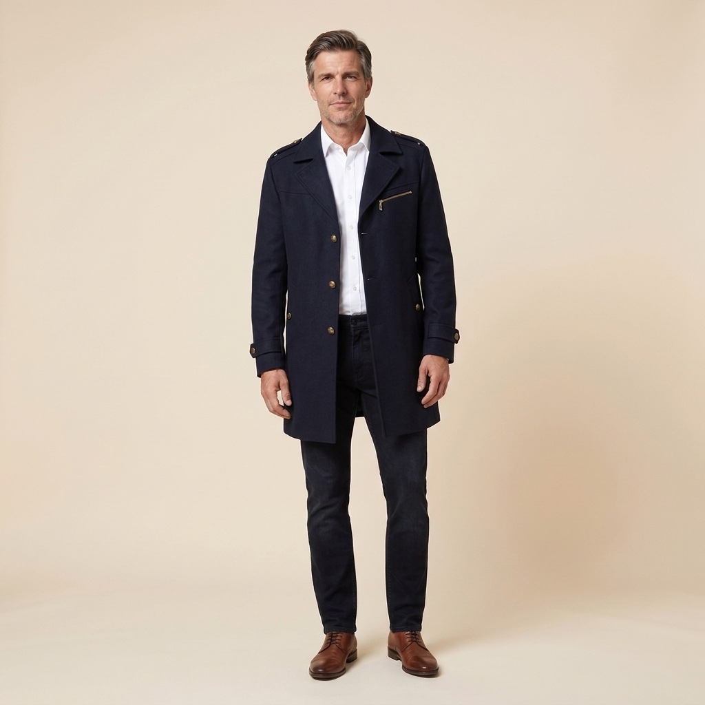 Haven Men's Slim-Fit Wool Overcoat – dark navy, front view