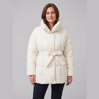 Hazel Belted Puffer Coat in cream – front view