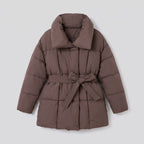 Hazel Belted Puffer Coat in brown – product front view