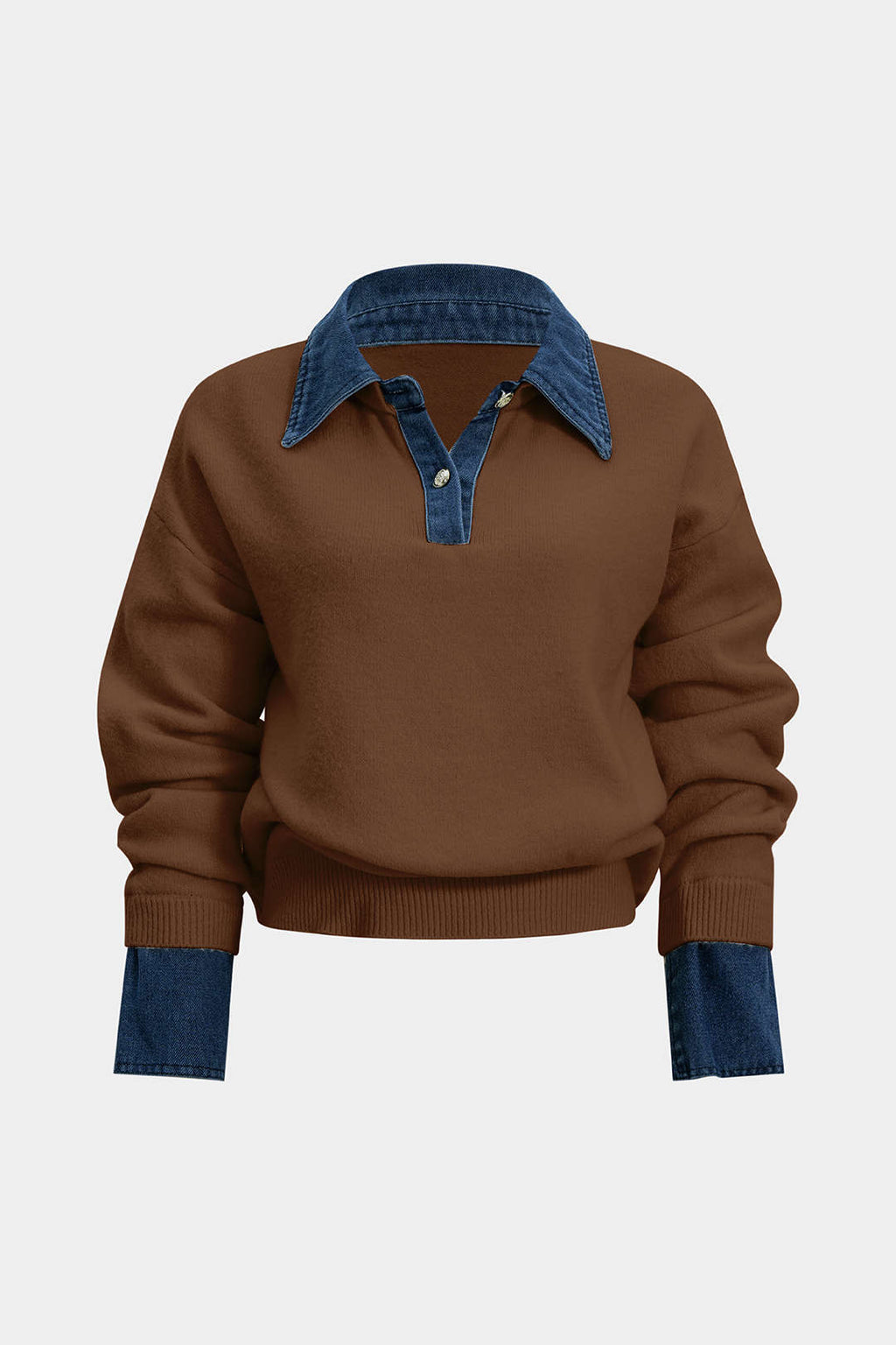 Hedda Denim-Collar Patchwork Knit Sweater by Vera Noir – back view