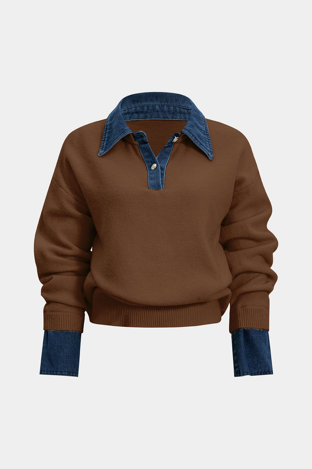 Hedda Denim-Collar Patchwork Knit Sweater by Vera Noir – back view