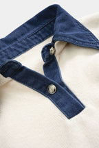 Hedda Denim-Collar Patchwork Knit Sweater by Vera Noir – side view