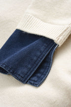 Hedda denim-collar patchwork knit sweater by Vera Noir – arm detail