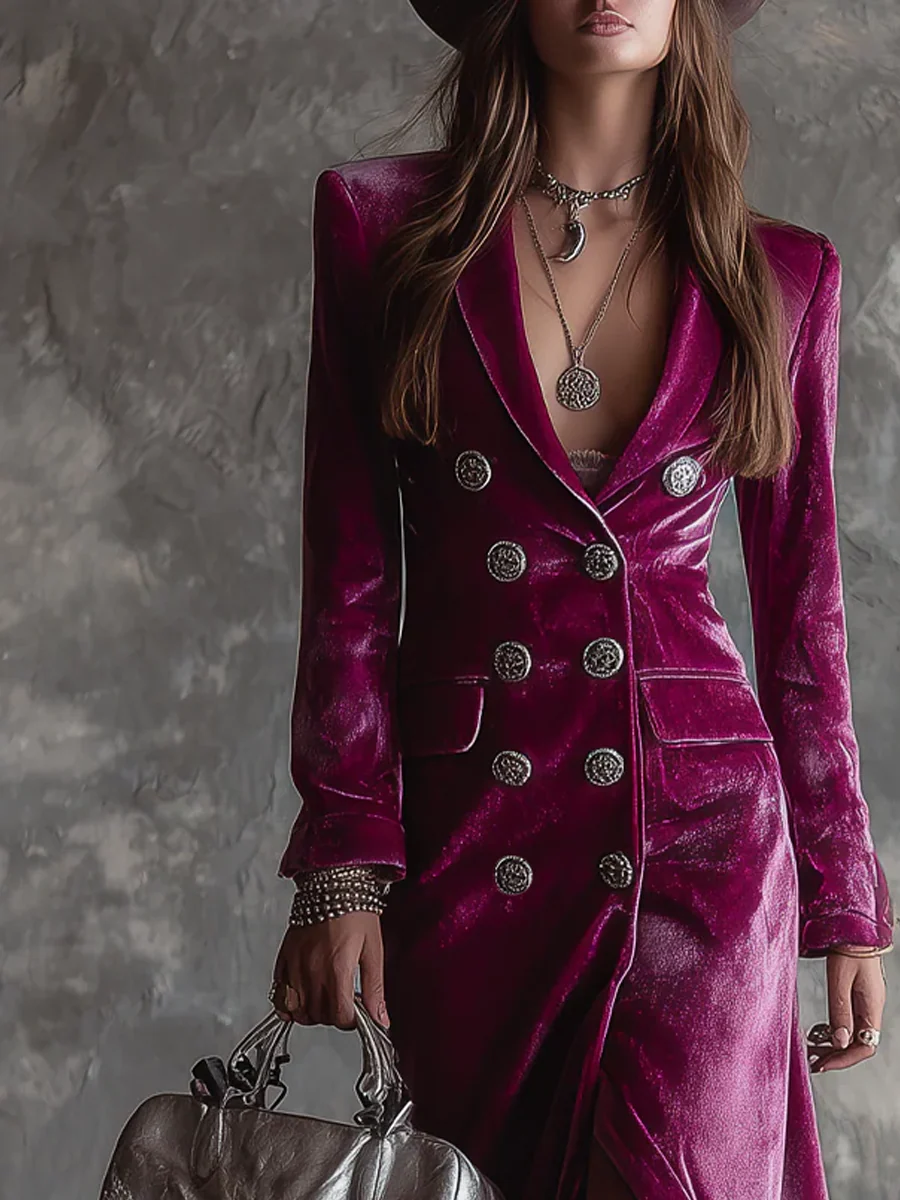 Helavine velvet long blazer dress, back view