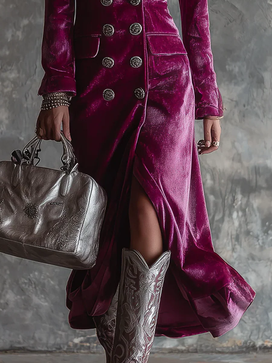 Helavine velvet long blazer dress, detail view