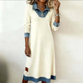 Helirra Patchwork Shirt Collar Dress – front view