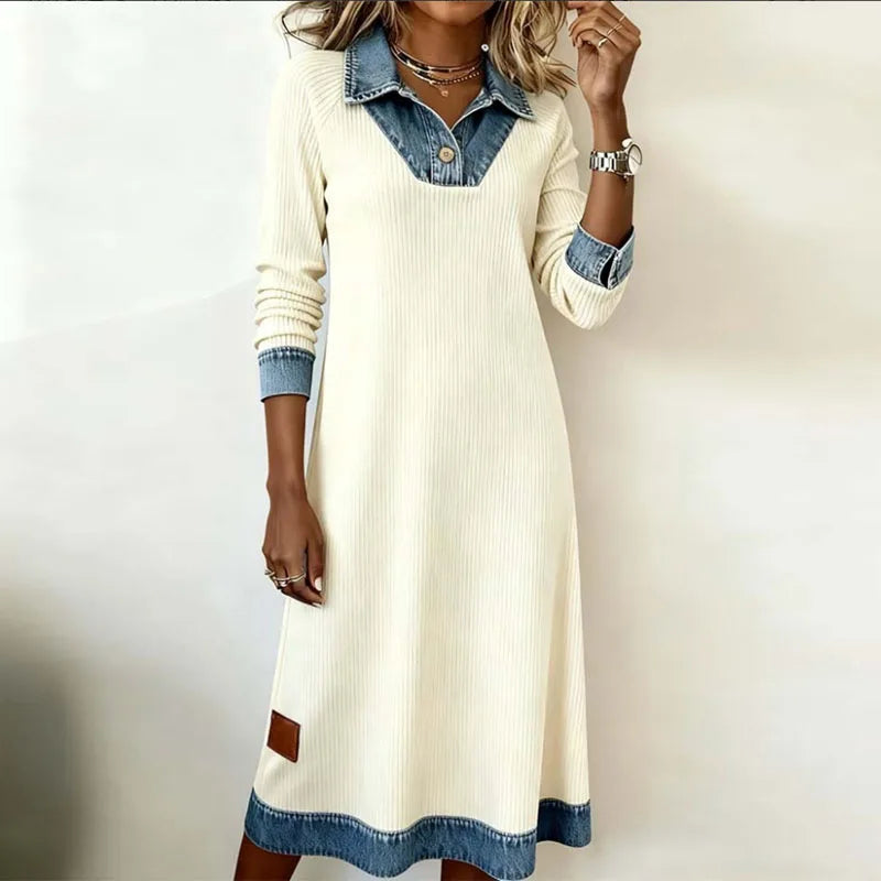 Helirra Patchwork Shirt Collar Dress – front view