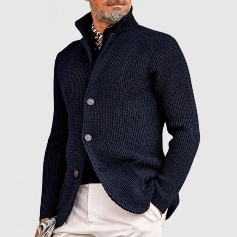 Henry Men's Ribbed Knit Button Cardigan by Vera Noir – front view