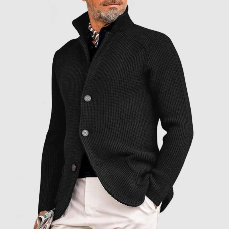 Henry Men's Ribbed Knit Button Cardigan by Vera Noir – back view
