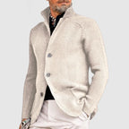 Henry Men's Ribbed Knit Button Cardigan by Vera Noir – detail view