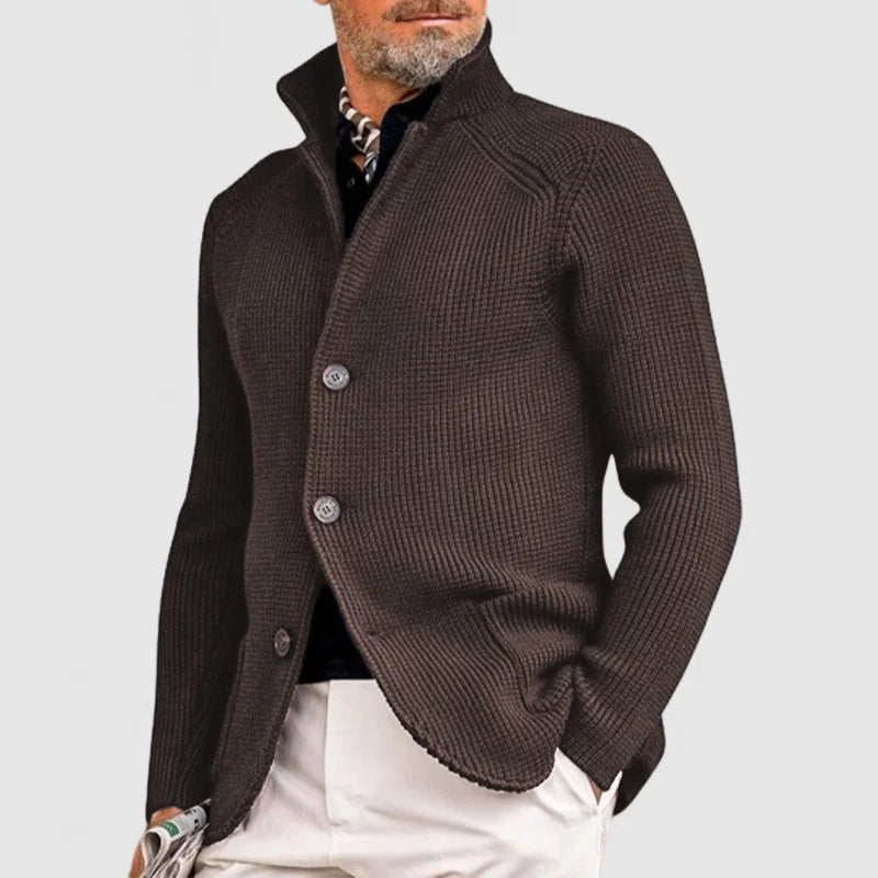 Henry Men's Ribbed Knit Button Cardigan by Vera Noir – side view