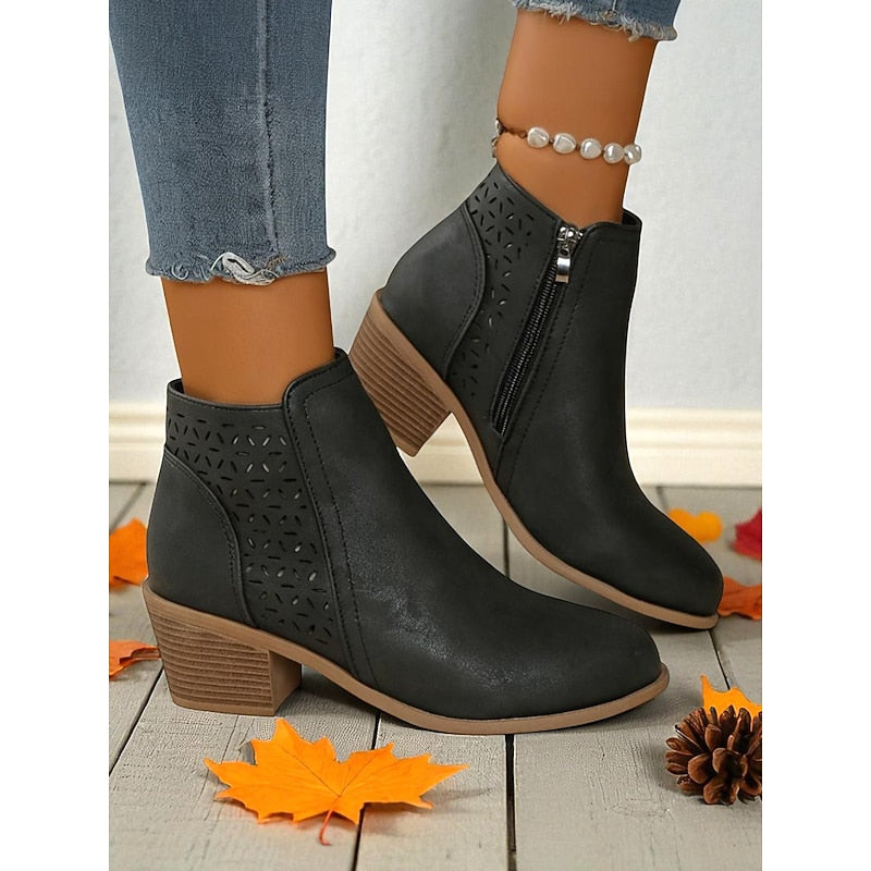 Hollis Cutout Low-Heel Ankle Boots – styled view