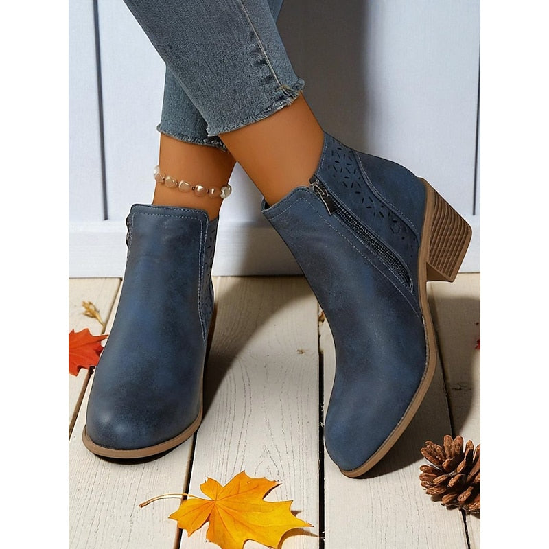 Hollis Cutout Low-Heel Ankle Boots – styled view