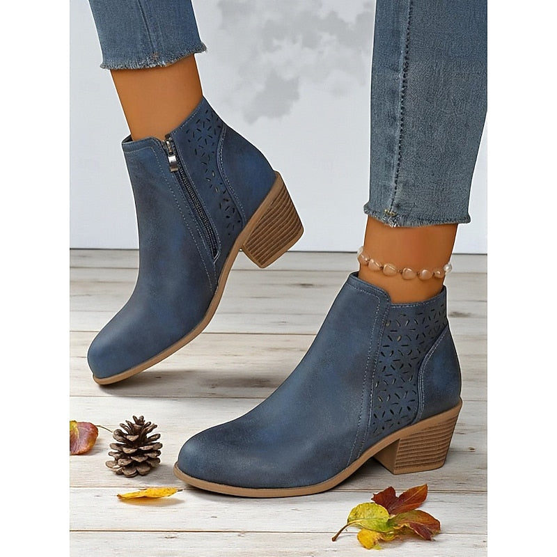 Hollis Cutout Low-Heel Ankle Boots – styled view