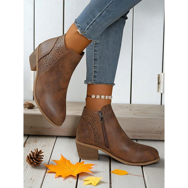 Hollis Cutout Low-Heel Ankle Boots – styled view