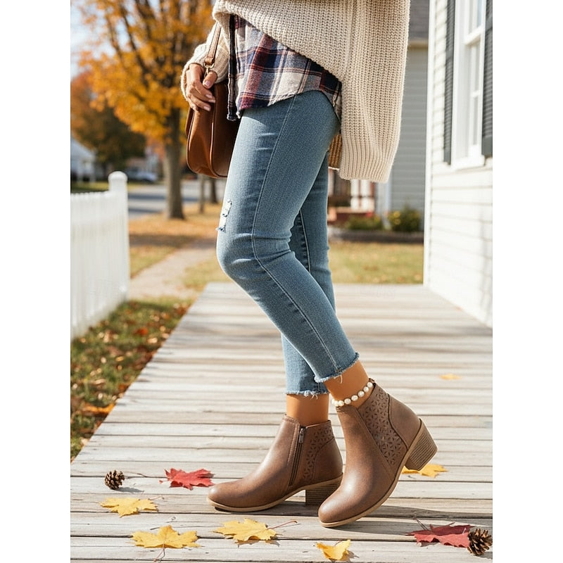 Hollis Cutout Low-Heel Ankle Boots – styled view