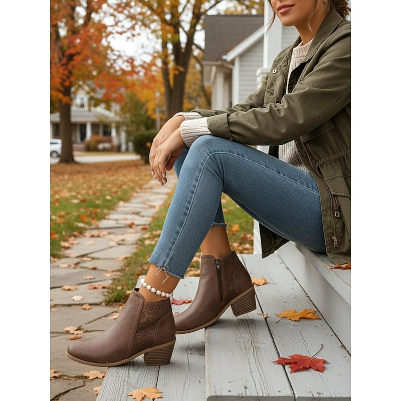 Hollis Cutout Low-Heel Ankle Boots – styled view