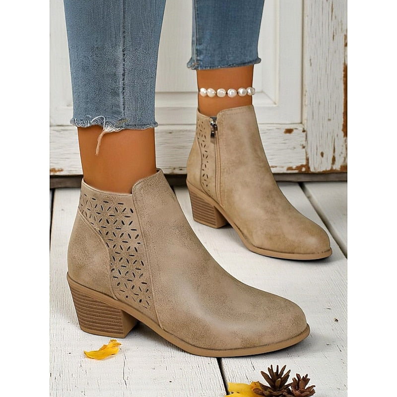 Hollis Cutout Low-Heel Ankle Boots – styled view