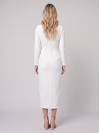 Hortense | Lined Tweed Midi Dress, Gold Buttons by Vera Noir – back view