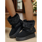 Ilaria | Fur-Trimmed Buckle Snow Boots – side view in black