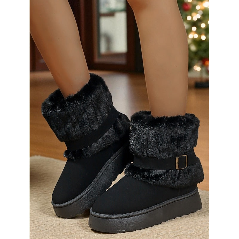 Ilaria | Fur-Trimmed Buckle Snow Boots – side view in black