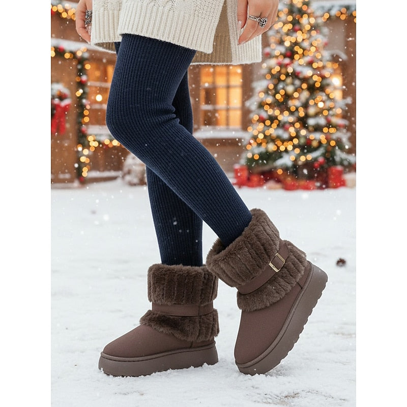Ilaria | Fur-Trimmed Buckle Snow Boots – styled view in snow