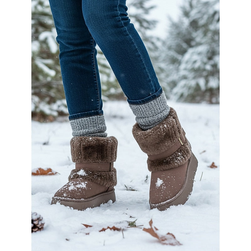 Ilaria | Fur-Trimmed Buckle Snow Boots – styled view outdoors